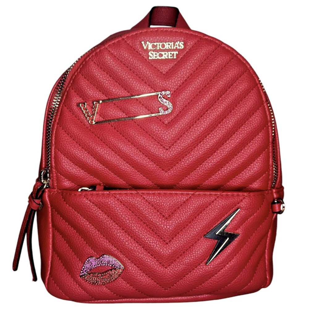 Victoria’s Secret Red Gold Embellished V-Quilt Small City Backpack Mini Bag